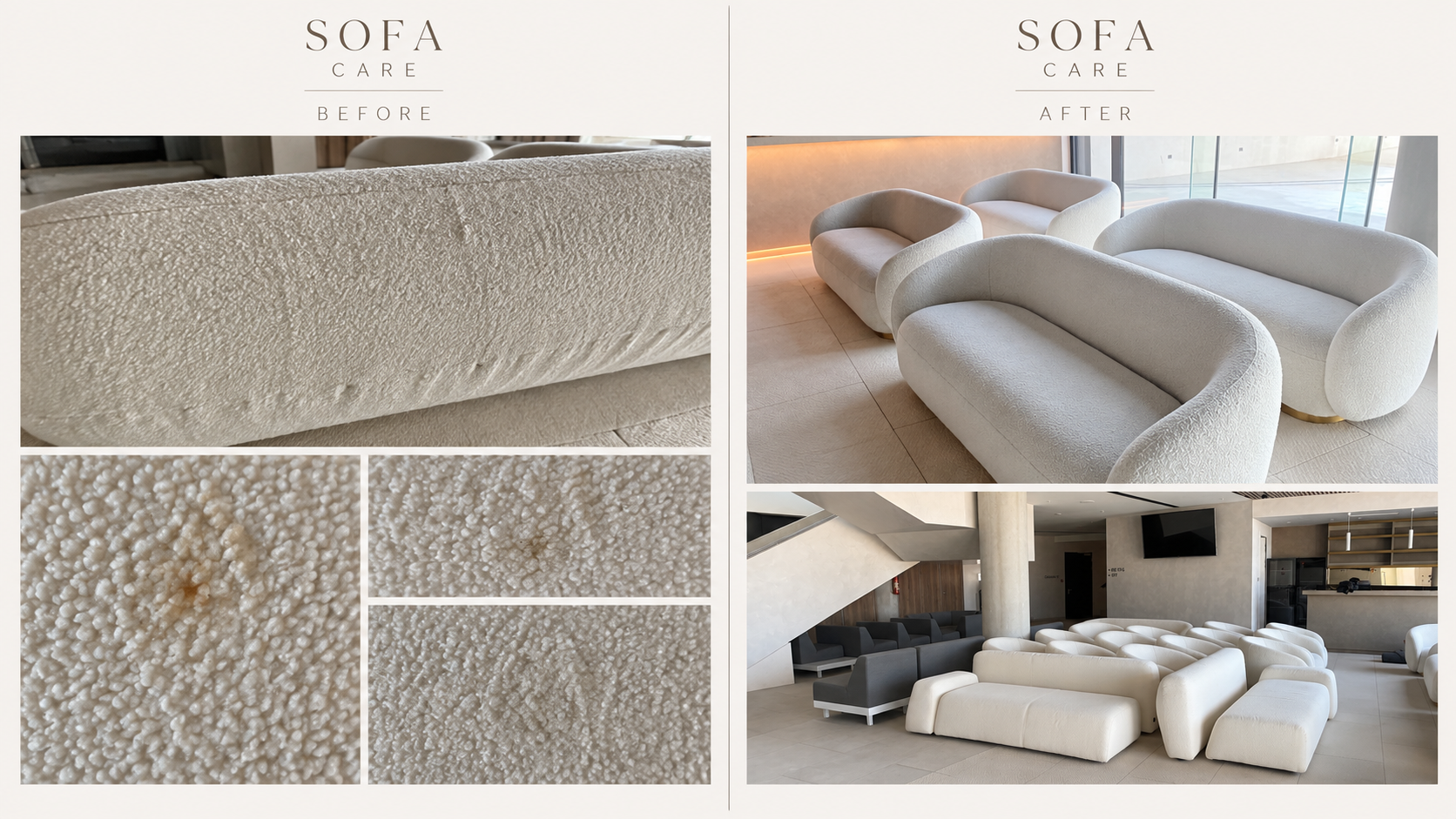 SOFA CARE: original before and after project photographs